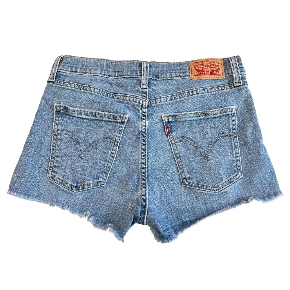 Levi's Blue Denim Distressed Cut Off Shorts - Picture 3 of 8